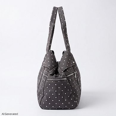 Women's Polka Dot Multi-Pocket Shoulder Bag with Zip Closure