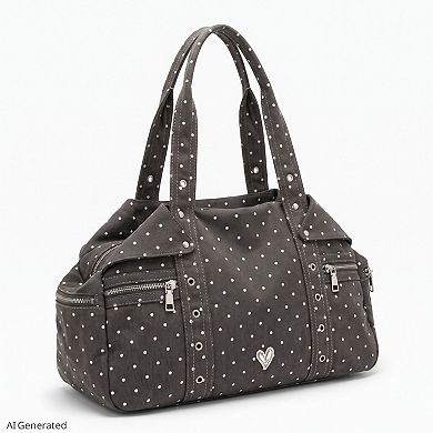 Women's Polka Dot Multi-Pocket Shoulder Bag with Zip Closure