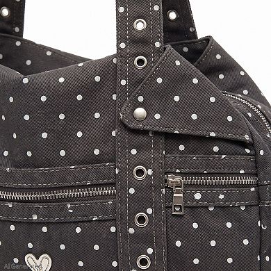Women's Polka Dot Multi-Pocket Shoulder Bag with Zip Closure
