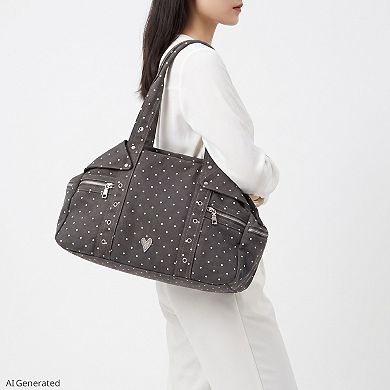 Women's Polka Dot Multi-Pocket Shoulder Bag with Zip Closure