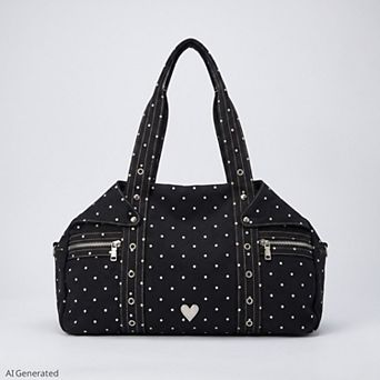 Women's Polka Dot Multi-Pocket Shoulder Bag with Zip Closure
