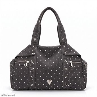 Women's Polka Dot Multi-Pocket Shoulder Bag with Zip Closure