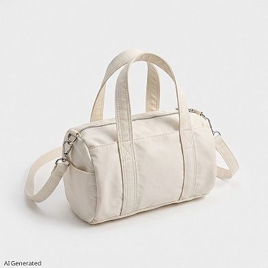 Women's Mini Barrel Satchel Bag with Detachable Crossbody Strap