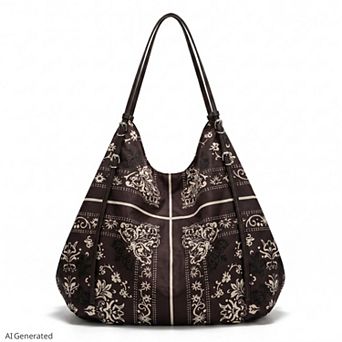 Women's Oversized Bandana Print Hobo Shoulder Bag with Double Handles