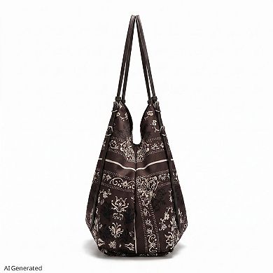 Women's Oversized Bandana Print Hobo Shoulder Bag with Double Handles