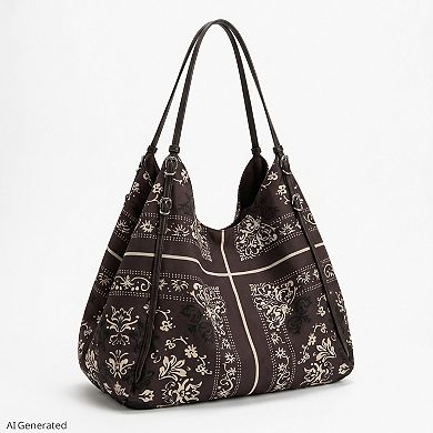 Women's Oversized Bandana Print Hobo Shoulder Bag with Double Handles