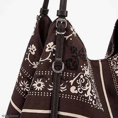 Women's Oversized Bandana Print Hobo Shoulder Bag with Double Handles