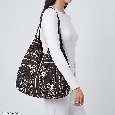 Women's Oversized Bandana Print Hobo Shoulder Bag with Double Handles