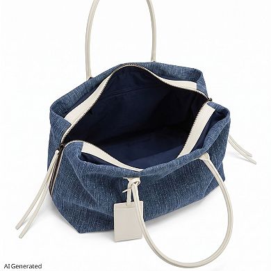 Women's Large Textured Tote Bag with Double Handles and Zip Closure