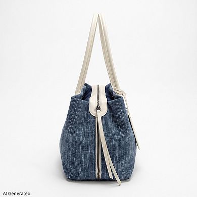 Women's Large Textured Tote Bag with Double Handles and Zip Closure