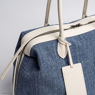 Women's Large Textured Tote Bag with Double Handles and Zip Closure