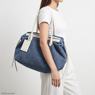 Women's Large Textured Tote Bag with Double Handles and Zip Closure