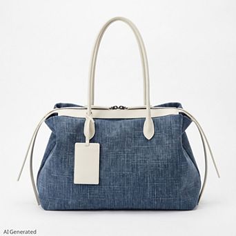 Women's Large Textured Tote Bag with Double Handles and Zip Closure