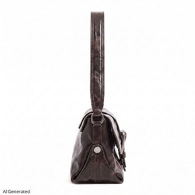 Women's Distressed-Look Flap Shoulder Bag with Metal Clasp