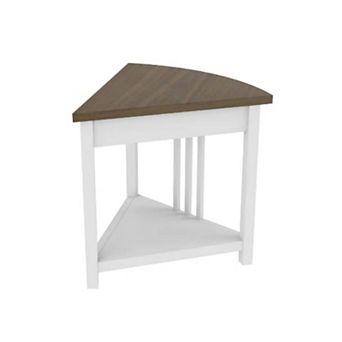 YIORTWO Fan Shaped Corner Desk with Storage Shelf Wood Side Table