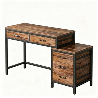 YIORTWO Computer Desk with Reversible Drawer Cabinet Writing Study Table for Home Office