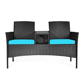 Wicker Patio Conversation Furniture Set with Removable Cushions and Table