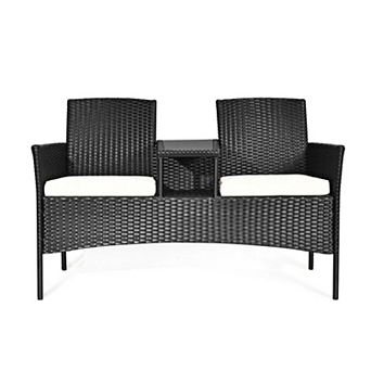 Wicker Patio Conversation Furniture Set with Removable Cushions and Table