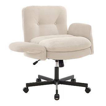 Vabches Criss Cross Office Chair, Flip Up Arms & Low Back, Thick Wide Seat with Side Pockets