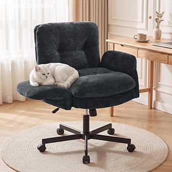 Vabches Chenille Office Chair with Flip Up Arms, Wide Seat, Adjustable Swivel Home Office Chair