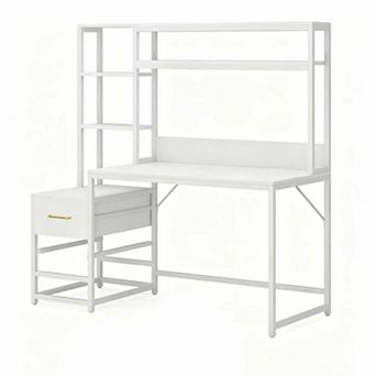 YIORTWO Tall Computer Desk with Hutch Drawers and Storage Shelves