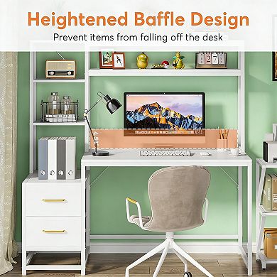 YIORTWO Tall Computer Desk with Hutch Drawers and Storage Shelves