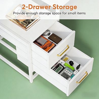 YIORTWO Tall Computer Desk with Hutch Drawers and Storage Shelves