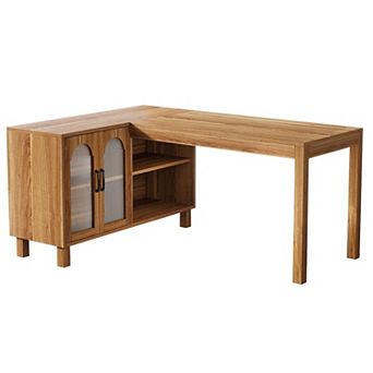 YIORTWO L Shaped Executive Desk Home Office Computer Desk with Storage Cabinet