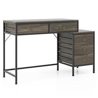 YIORTWO Computer Desk with 5 Drawers and Side File Cabinet for Home Office Study Room