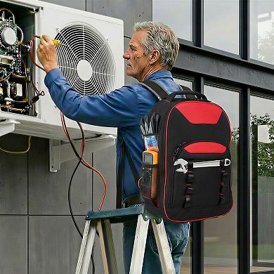 KWPZQEB Multifunctional Tool Backpack, Oxford Tool Bag with Detachable Divider & Padded Backrest