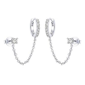 14K Gold Plated Chain Huggie Hoop Earrings with Cubic Zirconia for Women