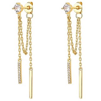 18K Gold Plated 925 Sterling Silver Chain Drop Dangle Earrings Cubic Zirconia Ball for Her