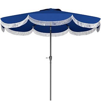 8.8ft Tassel Patio Umbrella, UPF30+ Windproof Canopy with Crank & Push Button Tilt