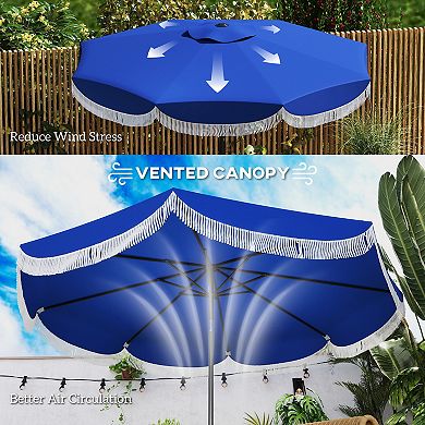 8.8ft Tassel Patio Umbrella, UPF30+ Windproof Canopy with Crank & Push Button Tilt