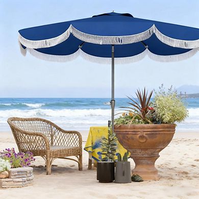 8.8ft Tassel Patio Umbrella, UPF30+ Windproof Canopy with Crank & Push Button Tilt