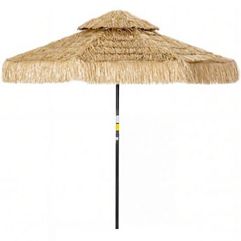8.5ft Hawaiian Tassel Patio Umbrella, Double-Tier UPF30+ Windproof Canopy