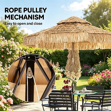 8.5ft Hawaiian Tassel Patio Umbrella, Double-Tier UPF30+ Windproof Canopy