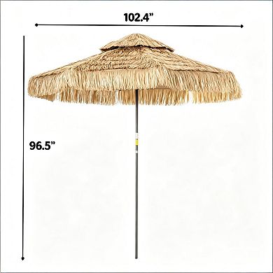 8.5ft Hawaiian Tassel Patio Umbrella, Double-Tier UPF30+ Windproof Canopy