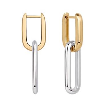 14K Gold Plated Convertible Paperclip Link Huggie Hoop Earrings Cubic Zirconia for Women