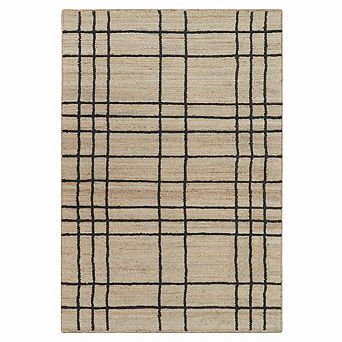 Homespice Nell Jute Checkered Rug Black & Brown Farmhouse Rug for Living Room with Cotton Backing