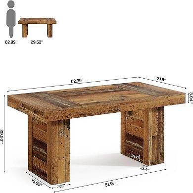 YIORTWO 63 Inch Executive Desk Wooden Office Computer Desk Heavy Duty