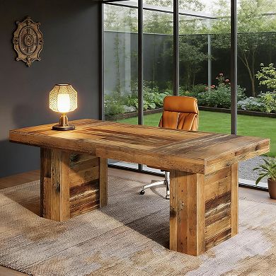 YIORTWO 63 Inch Executive Desk Wooden Office Computer Desk Heavy Duty