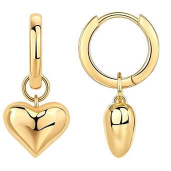 14K Gold Plated Silver Post Dainty Heart Charm Huggie Earrings Gift for Her