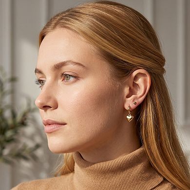 14K Gold Plated Silver Post Dainty Heart Charm Huggie Earrings Gift for Her