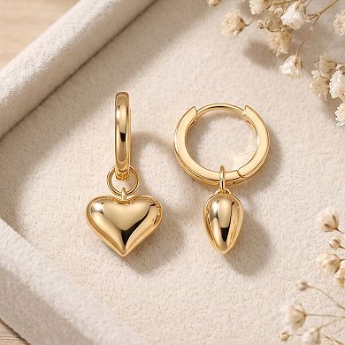 14K Gold Plated Silver Post Dainty Heart Charm Huggie Earrings Gift for Her
