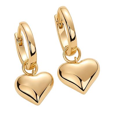 14K Gold Plated Silver Post Dainty Heart Charm Huggie Earrings Gift for Her