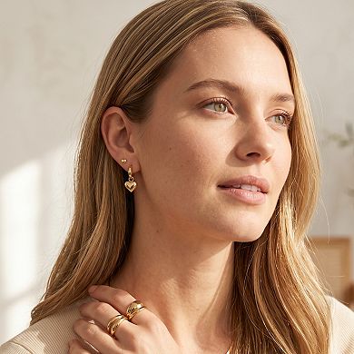14K Gold Plated Silver Post Dainty Heart Charm Huggie Earrings Gift for Her