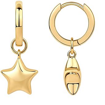 14K Gold Plated Silver Post Lightweight Star Charm Huggie Earrings Gift for Her
