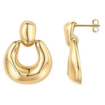 14K Gold Plated Textured Bold Minimalist Drop Dangle Earrings