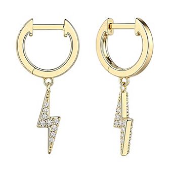 14K Gold Plated Cubic Zirconia Dainty Lightning Charm Huggie Earrings Gift for Her